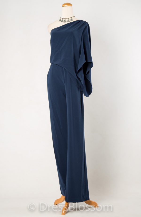 最終価格！9号　HALSTON HERITAGE ネイビーブルーのワンショルダージャンプスーツ - Image 2