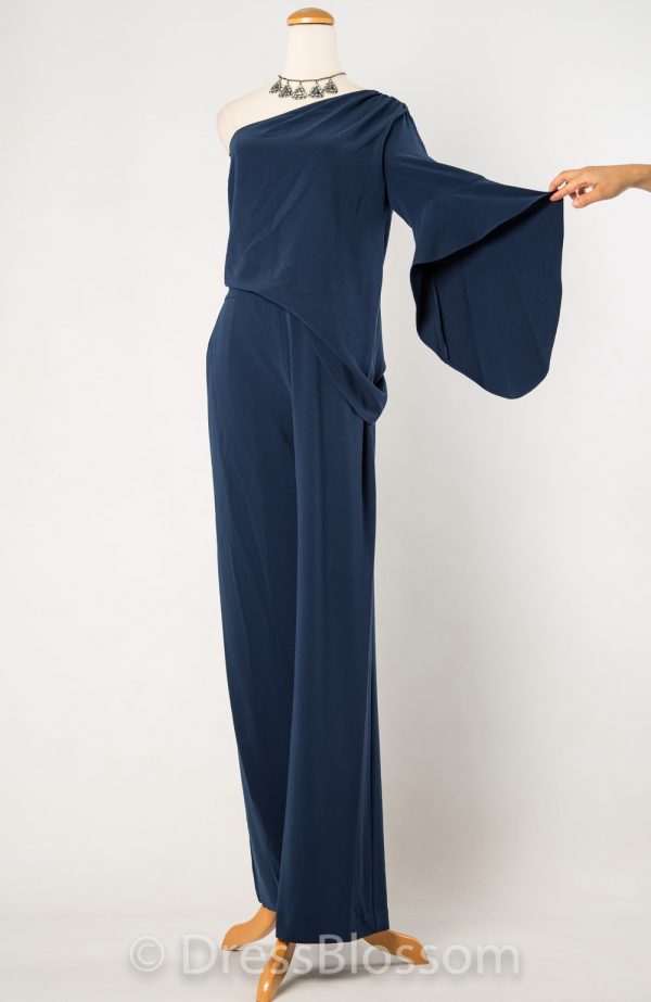 最終価格！9号　HALSTON HERITAGE ネイビーブルーのワンショルダージャンプスーツ - Image 3